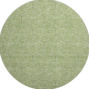 HomeRoots 8' Green and Ivory Geometric Round Rug - Washable, UV-Protected, Durable Design for Modern Spaces 677864