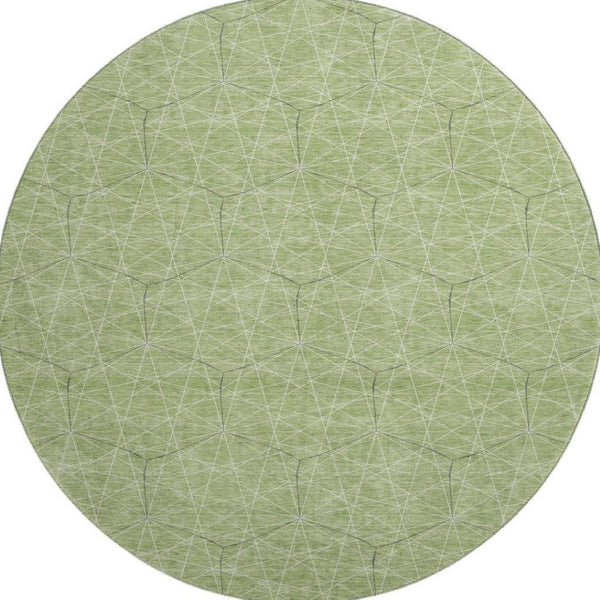 HomeRoots 8' Green and Ivory Geometric Round Rug - Washable, UV-Protected, Durable Design for Modern Spaces 677864