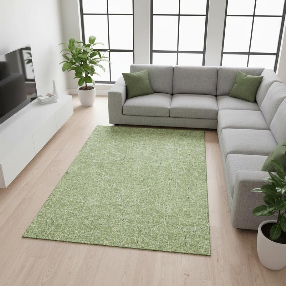 HomeRoots 8' X 10' Stylish Green & Ivory Geometric Area Rug – Washable, UV Resistant, Perfect for Any Room! 677865