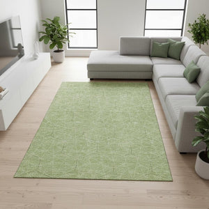 HomeRoots 9' X 12' Green And Ivory Geometric Area Rug - Washable, UV-Protected, Stylish & Durable for Active Homes 677866