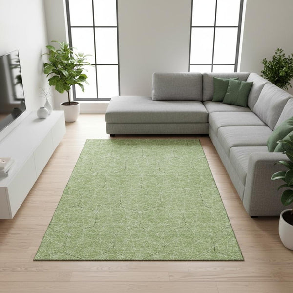 HomeRoots 10' Green and Ivory Geometric Washable Area Rug - Durable, UV-Protected, Perfect for Kids & Pets! 677867