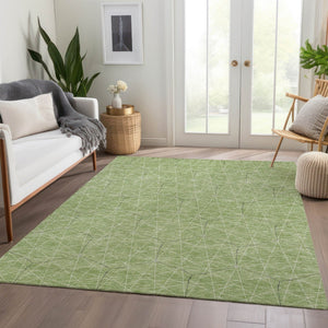 HomeRoots 10' Green and Ivory Geometric Washable Area Rug - Durable, UV-Protected, Perfect for Kids & Pets! 677867