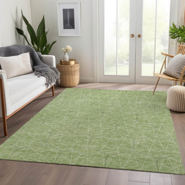 HomeRoots 10' Green and Ivory Geometric Washable Area Rug - Durable, UV-Protected, Perfect for Kids & Pets! 677867