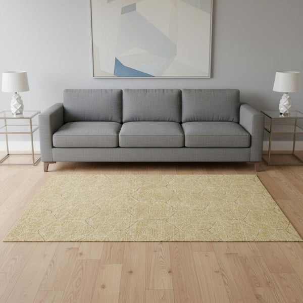 HomeRoots 5' X 8' Gold and Ivory Geometric Area Rug - Stylish, Washable, Stain-Resistant with UV Protection! 677869