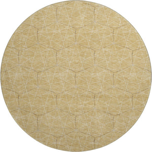 HomeRoots 8' Gold and Ivory Geometric Round Rug - Washable, UV-Protected, Stylish, and Durable for Any Space 677870