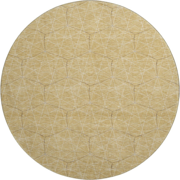 HomeRoots 8' Gold and Ivory Geometric Round Rug - Washable, UV-Protected, Stylish, and Durable for Any Space 677870
