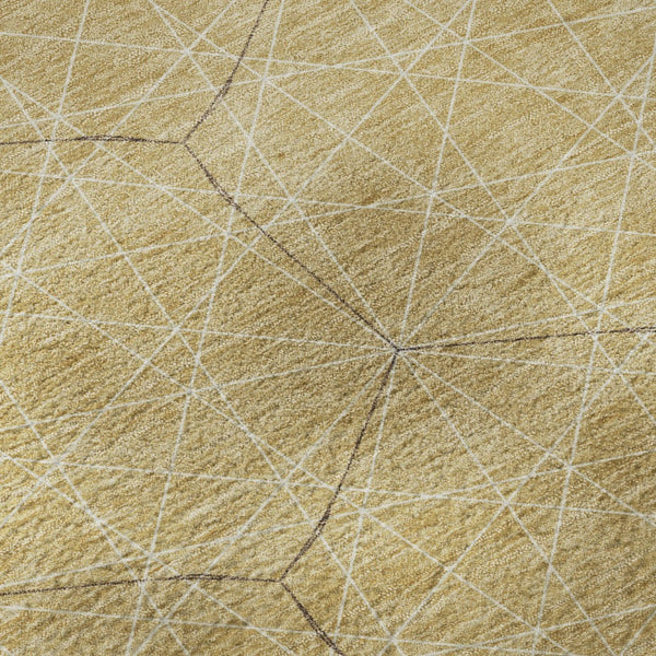 HomeRoots 8' Gold and Ivory Geometric Round Rug - Washable, UV-Protected, Stylish, and Durable for Any Space 677870