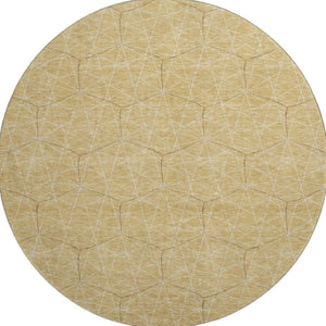 HomeRoots 8' Gold and Ivory Geometric Round Rug - Washable, UV-Protected, Stylish, and Durable for Any Space 677870