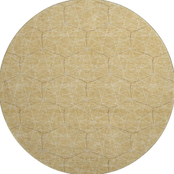 HomeRoots 8' Gold and Ivory Geometric Round Rug - Washable, UV-Protected, Stylish, and Durable for Any Space 677870