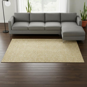 HomeRoots 8' X 10' Gold and Ivory Geometric Area Rug – Washable, UV Protected, Durable & Stylish for Any Room 677871