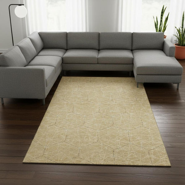 HomeRoots 9' X 12' Gold And Ivory Geometric Area Rug - Stylish, Durable, Washable, UV Protected for Modern Homes 677872
