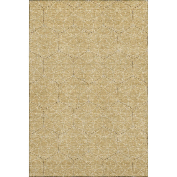 HomeRoots 10' Geometric Washable Area Rug in Gold and Ivory - Durable, Stain-Resistant, UV Protected Design 677873
