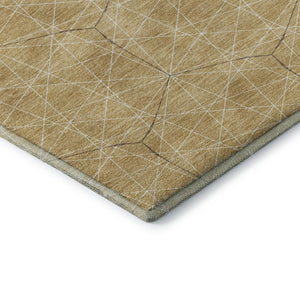 HomeRoots 10' Geometric Washable Area Rug in Gold and Ivory - Durable, Stain-Resistant, UV Protected Design 677873