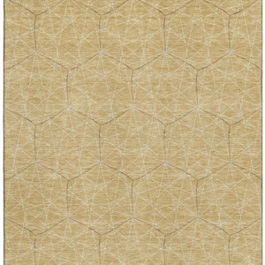 HomeRoots 10' Geometric Washable Area Rug in Gold and Ivory - Durable, Stain-Resistant, UV Protected Design 677873