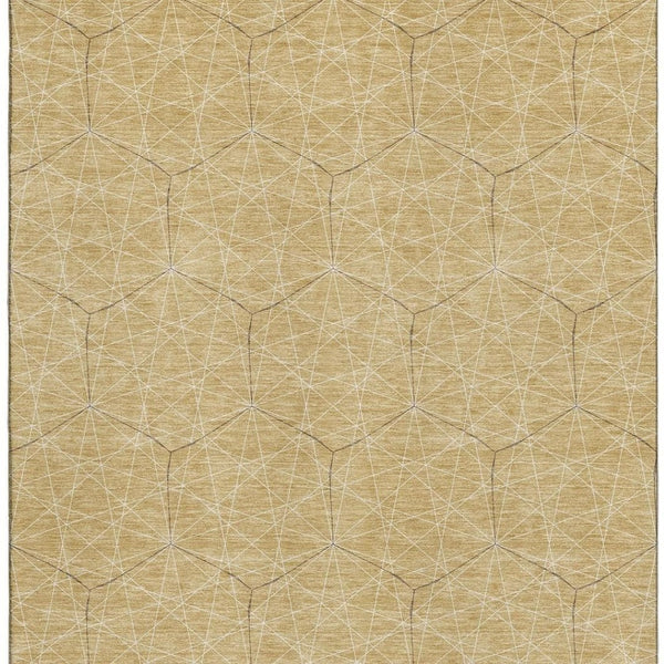 HomeRoots 10' Geometric Washable Area Rug in Gold and Ivory - Durable, Stain-Resistant, UV Protected Design 677873