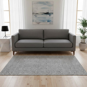 HomeRoots 5' X 8' Gray and Silver Geometric Washable Area Rug – UV Protected, Easy-Care, Stylish for Homes 677875
