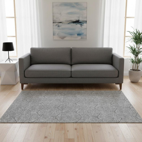 HomeRoots 5' X 8' Gray and Silver Geometric Washable Area Rug – UV Protected, Easy-Care, Stylish for Homes 677875