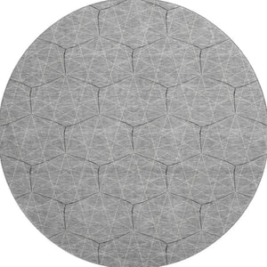 HomeRoots 8' Gray and Silver Geometric Round Rug - Washable, Stain Resistant, UV Protected for Modern Spaces 677876