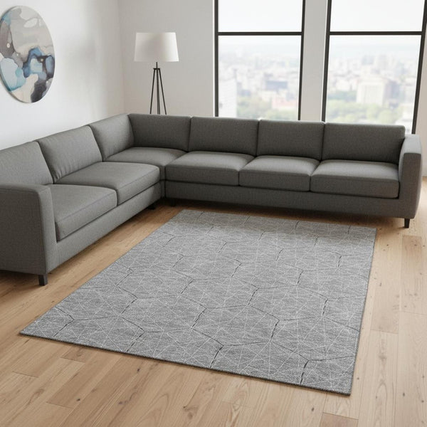 HomeRoots 8' X 10' Gray and Silver Geometric Area Rug - Washable, UV Protected, Durable for Homes with Kids & Pets 677877