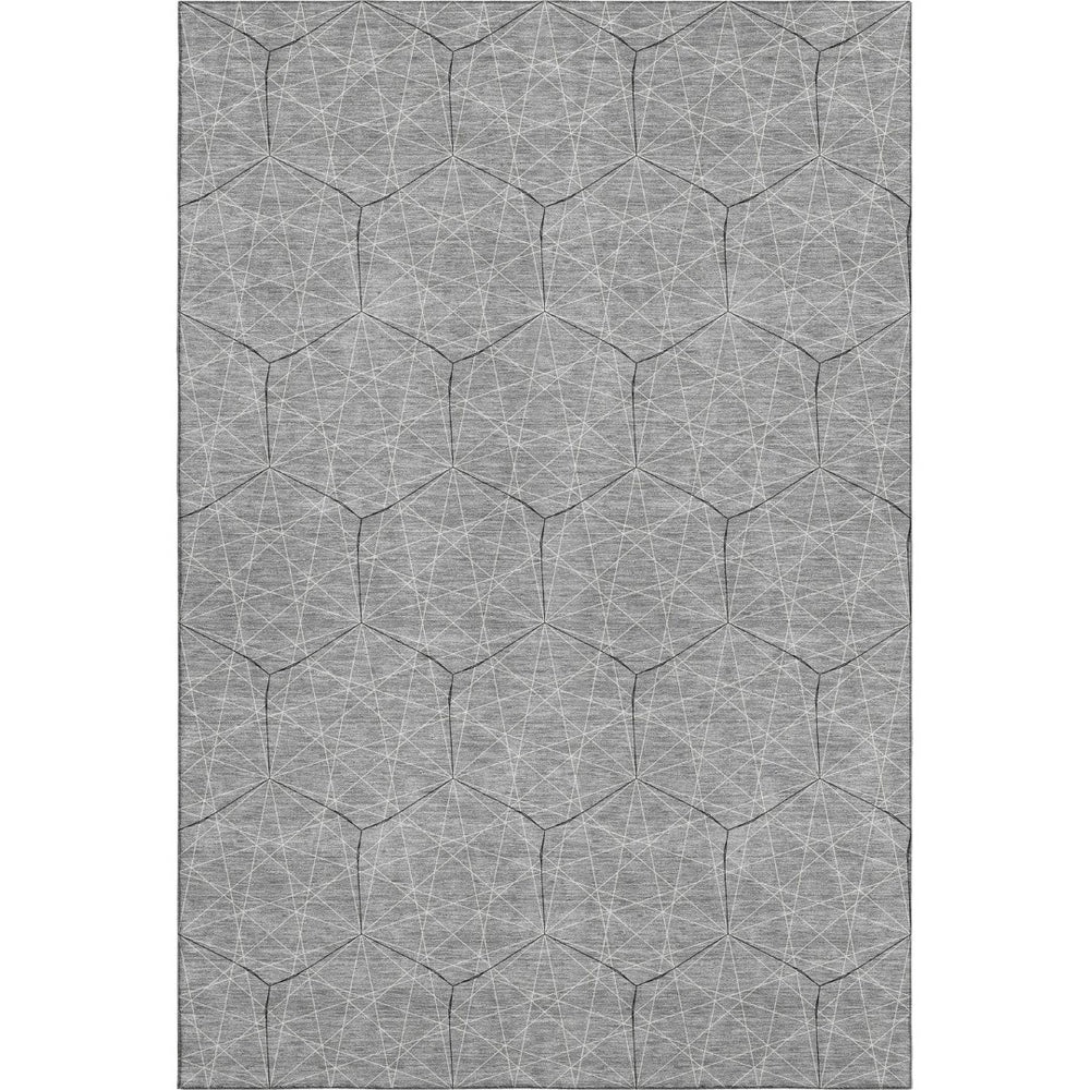 HomeRoots 8' X 10' Gray and Silver Geometric Area Rug - Washable, UV Protected, Durable for Homes with Kids & Pets 677877