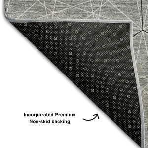 HomeRoots 8' X 10' Gray and Silver Geometric Area Rug - Washable, UV Protected, Durable for Homes with Kids & Pets 677877