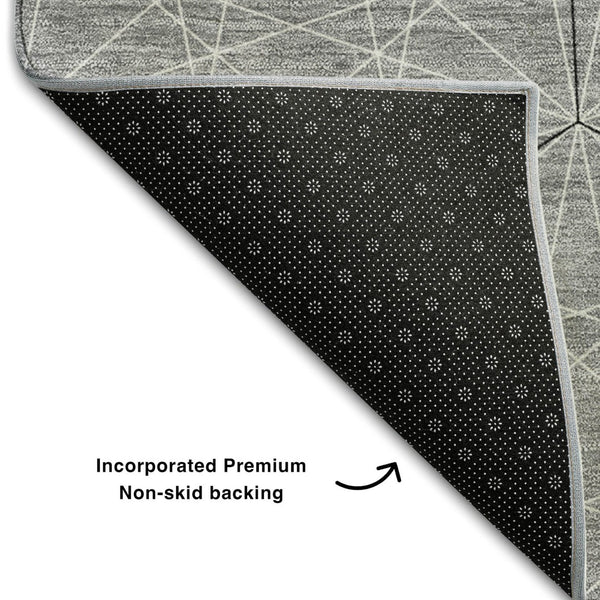 HomeRoots 8' X 10' Gray and Silver Geometric Area Rug - Washable, UV Protected, Durable for Homes with Kids & Pets 677877