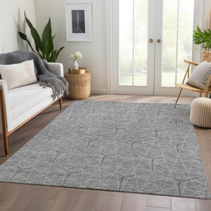 HomeRoots 8' X 10' Gray and Silver Geometric Area Rug - Washable, UV Protected, Durable for Homes with Kids & Pets 677877