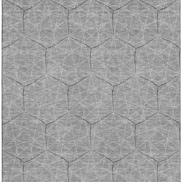 HomeRoots 8' X 10' Gray and Silver Geometric Area Rug - Washable, UV Protected, Durable for Homes with Kids & Pets 677877