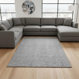 HomeRoots 9' X 12' Gray & Silver Geometric Washable Area Rug - UV Protected, Stain Resistant, Perfect for Busy Homes 677878