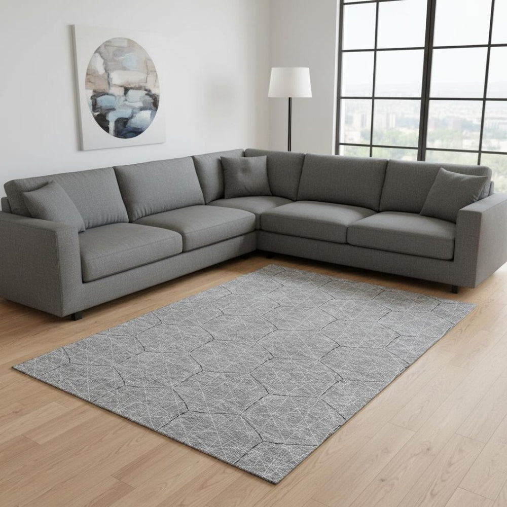 HomeRoots 10' X 14' Gray And Silver Geometric Area Rug - Washable, UV-Protected, Stylish for Family Spaces 677879