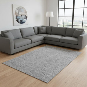 HomeRoots 10' X 14' Gray And Silver Geometric Area Rug - Washable, UV-Protected, Stylish for Family Spaces 677879