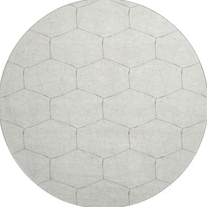 HomeRoots 8' Ivory And Brown Geometric Round Rug - Washable, UV Protected, Durable for Indoor & Outdoor Use 677882