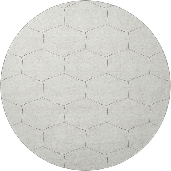 HomeRoots 8' Ivory And Brown Geometric Round Rug - Washable, UV Protected, Durable for Indoor & Outdoor Use 677882