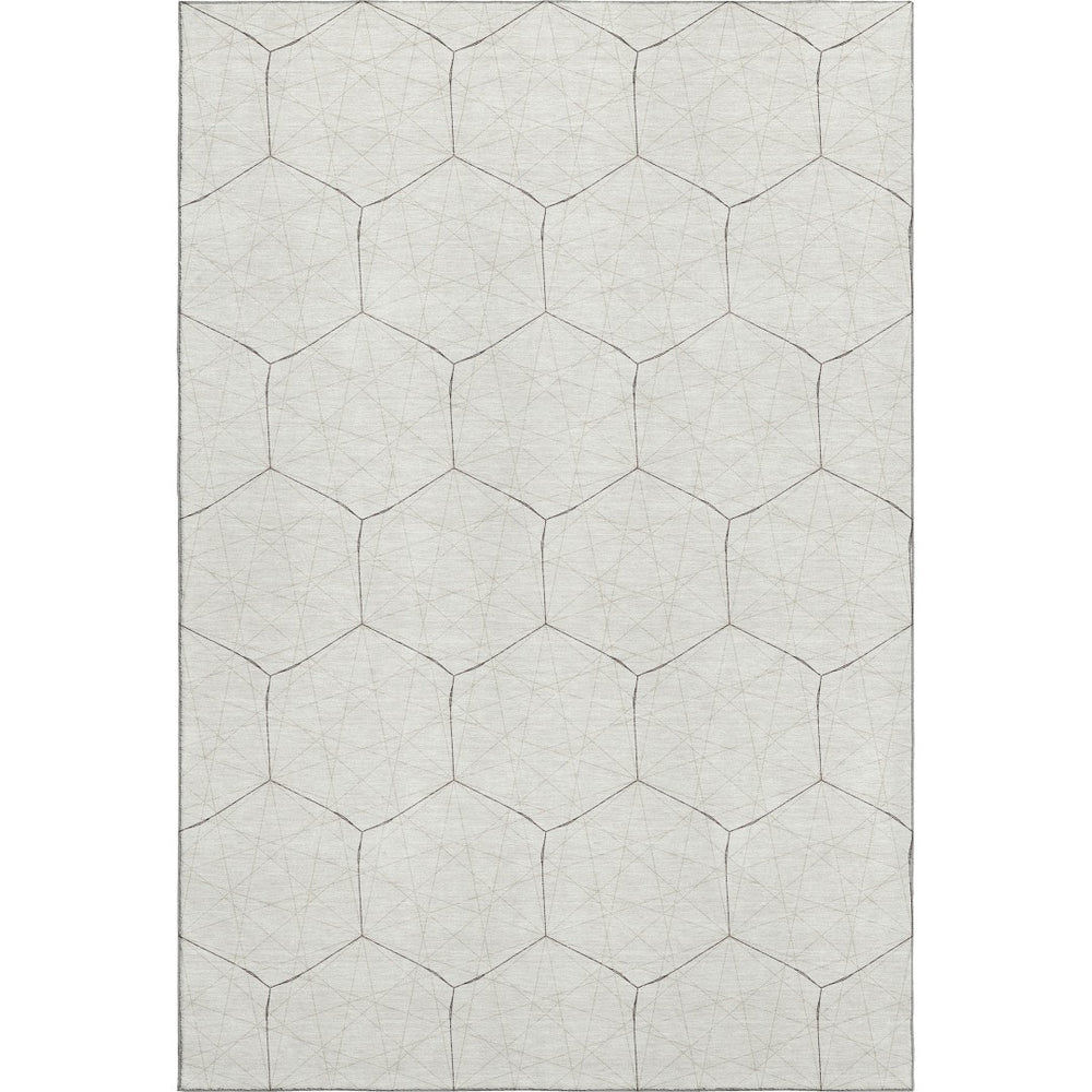 HomeRoots 8' X 10' Ivory & Brown Geometric Area Rug - Washable, UV Protected, Stylish & Durable for Family Homes 677883