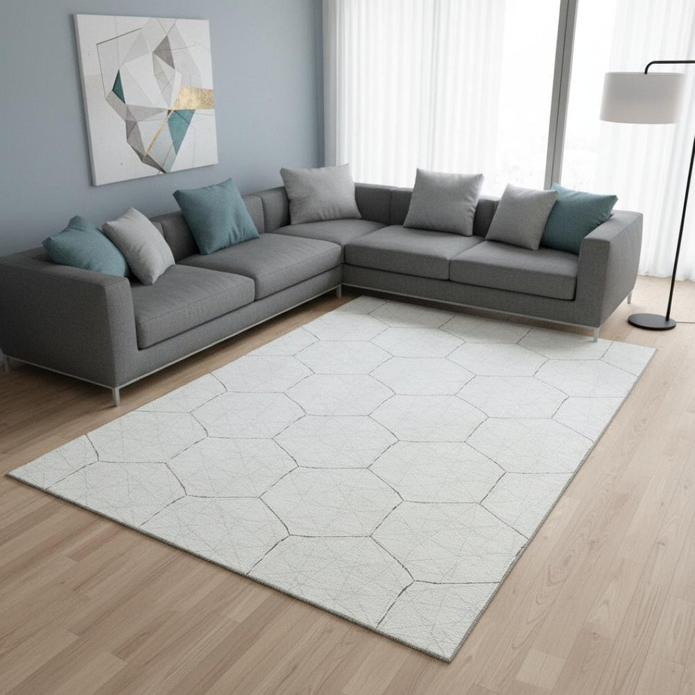 HomeRoots 9' X 12' Stylish Ivory & Brown Geometric Area Rug - Washable, UV Protected, Perfect for Busy Homes! 677884