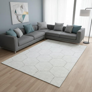 HomeRoots 9' X 12' Stylish Ivory & Brown Geometric Area Rug - Washable, UV Protected, Perfect for Busy Homes! 677884