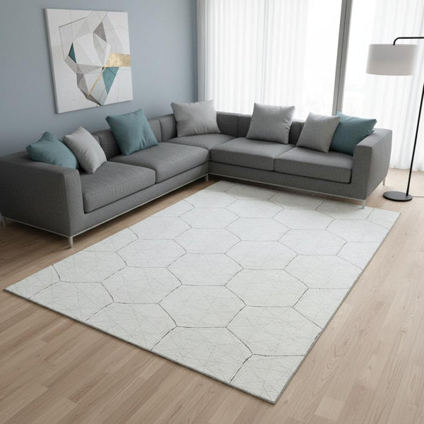 HomeRoots 9' X 12' Stylish Ivory & Brown Geometric Area Rug - Washable, UV Protected, Perfect for Busy Homes! 677884