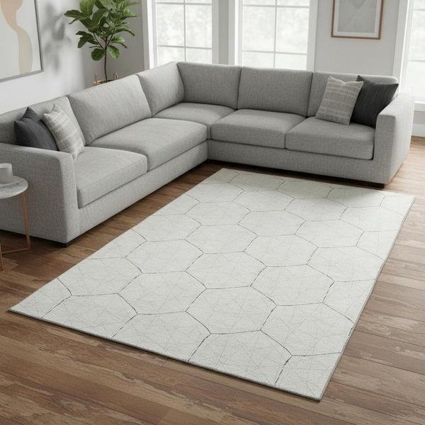 HomeRoots 10' X 14' Stylish Ivory & Brown Geometric Washable Area Rug - Stain Resistant & UV Protected Decor! 677885
