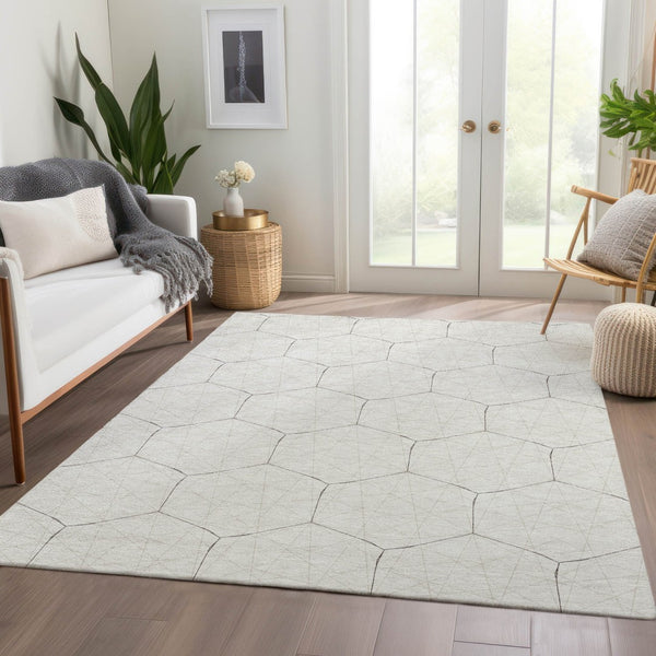 HomeRoots 10' X 14' Stylish Ivory & Brown Geometric Washable Area Rug - Stain Resistant & UV Protected Decor! 677885