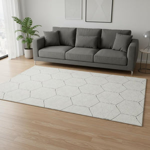 HomeRoots 5' X 8' Linen & Black Geometric Area Rug - Washable, UV-Protected, Durable & Stylish for Any Room 677887