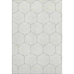 HomeRoots 5' X 8' Linen & Black Geometric Area Rug - Washable, UV-Protected, Durable & Stylish for Any Room 677887
