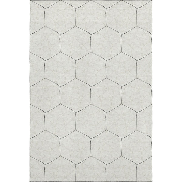 HomeRoots 5' X 8' Linen & Black Geometric Area Rug - Washable, UV-Protected, Durable & Stylish for Any Room 677887