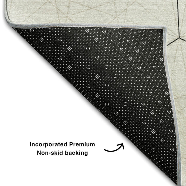 HomeRoots 5' X 8' Linen & Black Geometric Area Rug - Washable, UV-Protected, Durable & Stylish for Any Room 677887