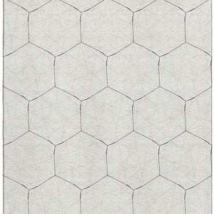 HomeRoots 5' X 8' Linen & Black Geometric Area Rug - Washable, UV-Protected, Durable & Stylish for Any Room 677887