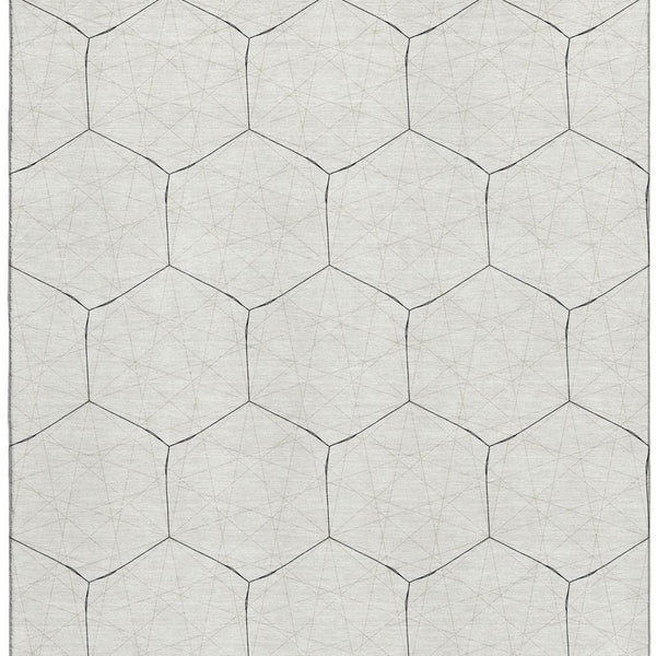 HomeRoots 5' X 8' Linen & Black Geometric Area Rug - Washable, UV-Protected, Durable & Stylish for Any Room 677887