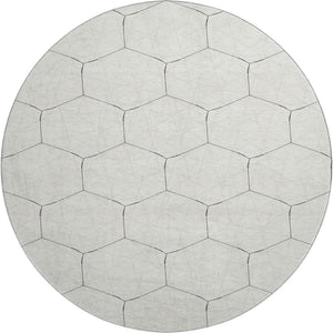 HomeRoots 8' Stylish Linen and Black Geometric Round Rug - Washable, UV-Protected, Ideal for High Traffic Areas 677888