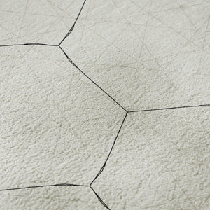 HomeRoots 8' Stylish Linen and Black Geometric Round Rug - Washable, UV-Protected, Ideal for High Traffic Areas 677888