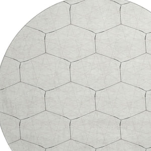 HomeRoots 8' Stylish Linen and Black Geometric Round Rug - Washable, UV-Protected, Ideal for High Traffic Areas 677888