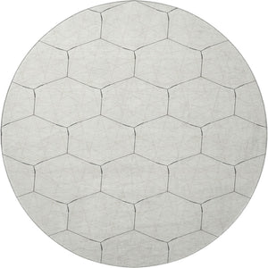 HomeRoots 8' Stylish Linen and Black Geometric Round Rug - Washable, UV-Protected, Ideal for High Traffic Areas 677888