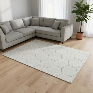 HomeRoots 9' X 12' Stylish Linen-Black Geometric Area Rug - Washable, UV-Protected, Durable for High-Traffic Homes 677890